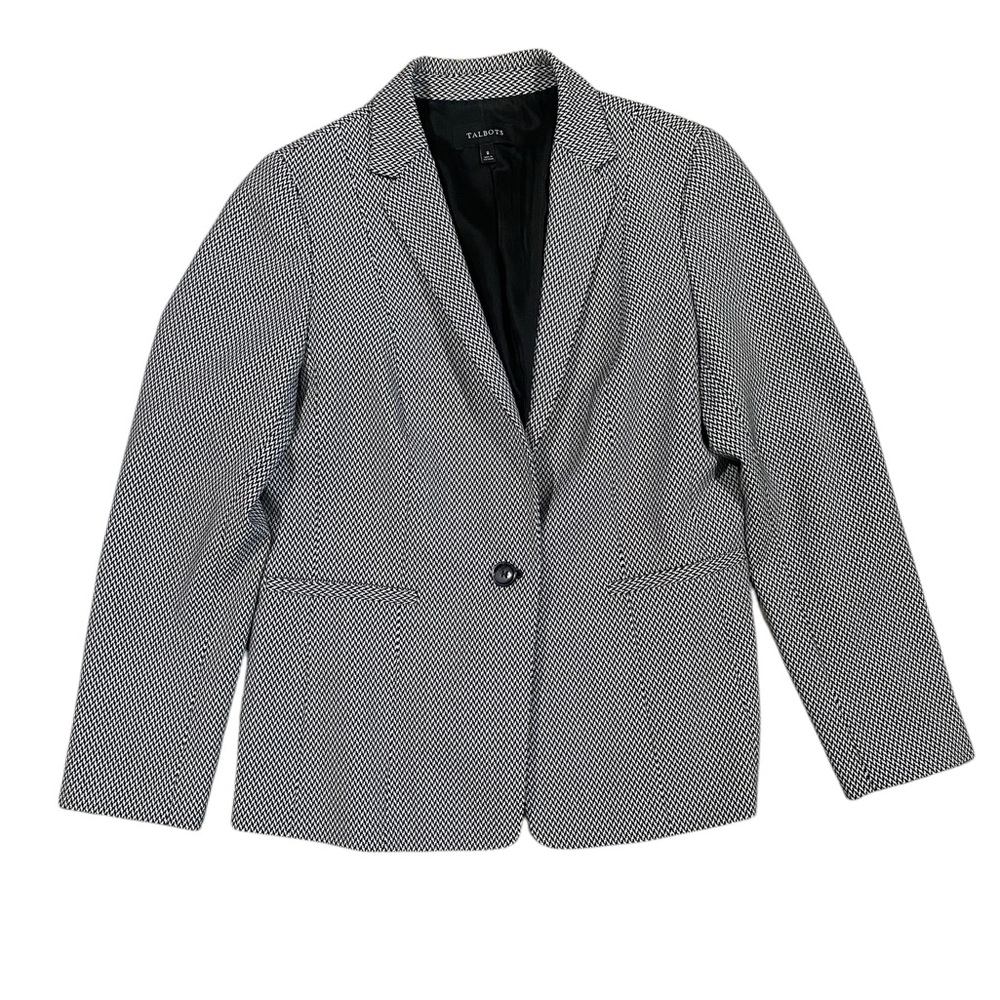 Women’s Talbots Mini Houndstooth‎ Black White Blazer Jacket Size 8 Wool